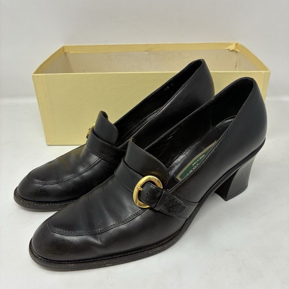 Vtg 90’s COLE HAAN Italy Women's 7.5 AA Chocolate Leather Pump Dress Heels Box